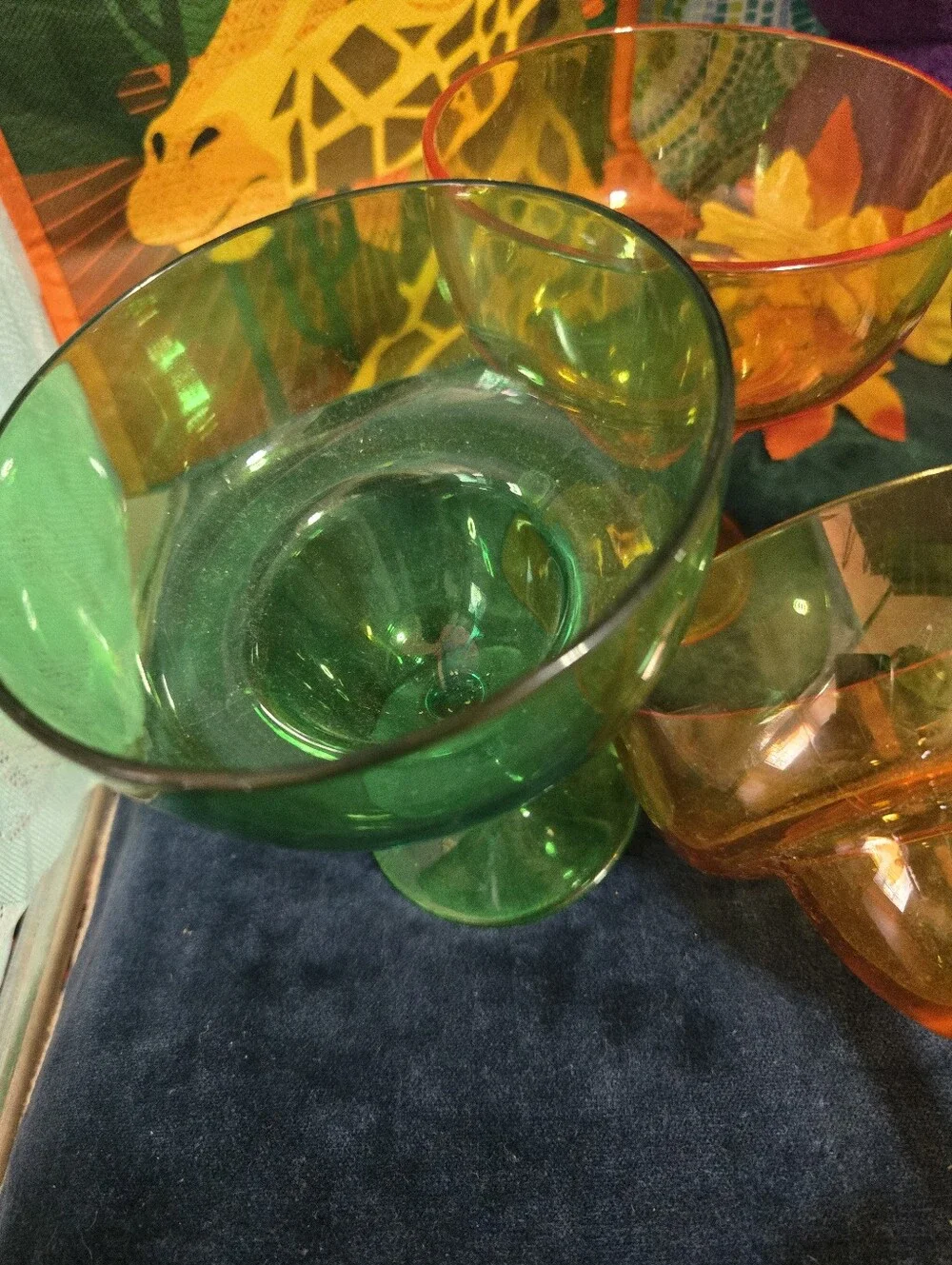 4/$15 Midnight Margaritas Colorful Retro Plastic Goblet Set Green Orange Barware